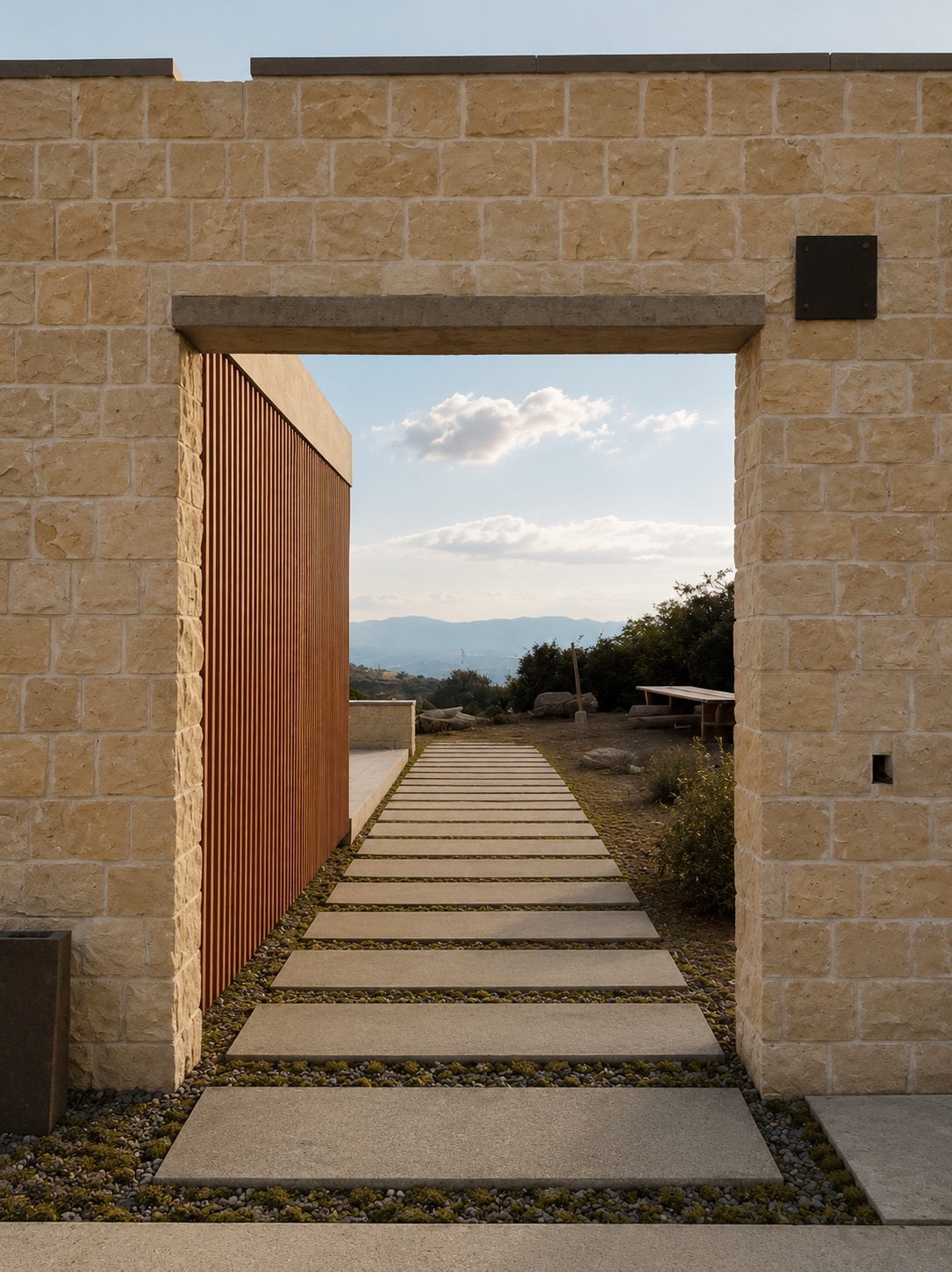 Imagen del proyecto SIN 01, vivienda unifamiliar en Cundinamarca, CO, con mármol y piedra local — arquitectura de LINEA PRIMA, arquitectos en Bogotá.