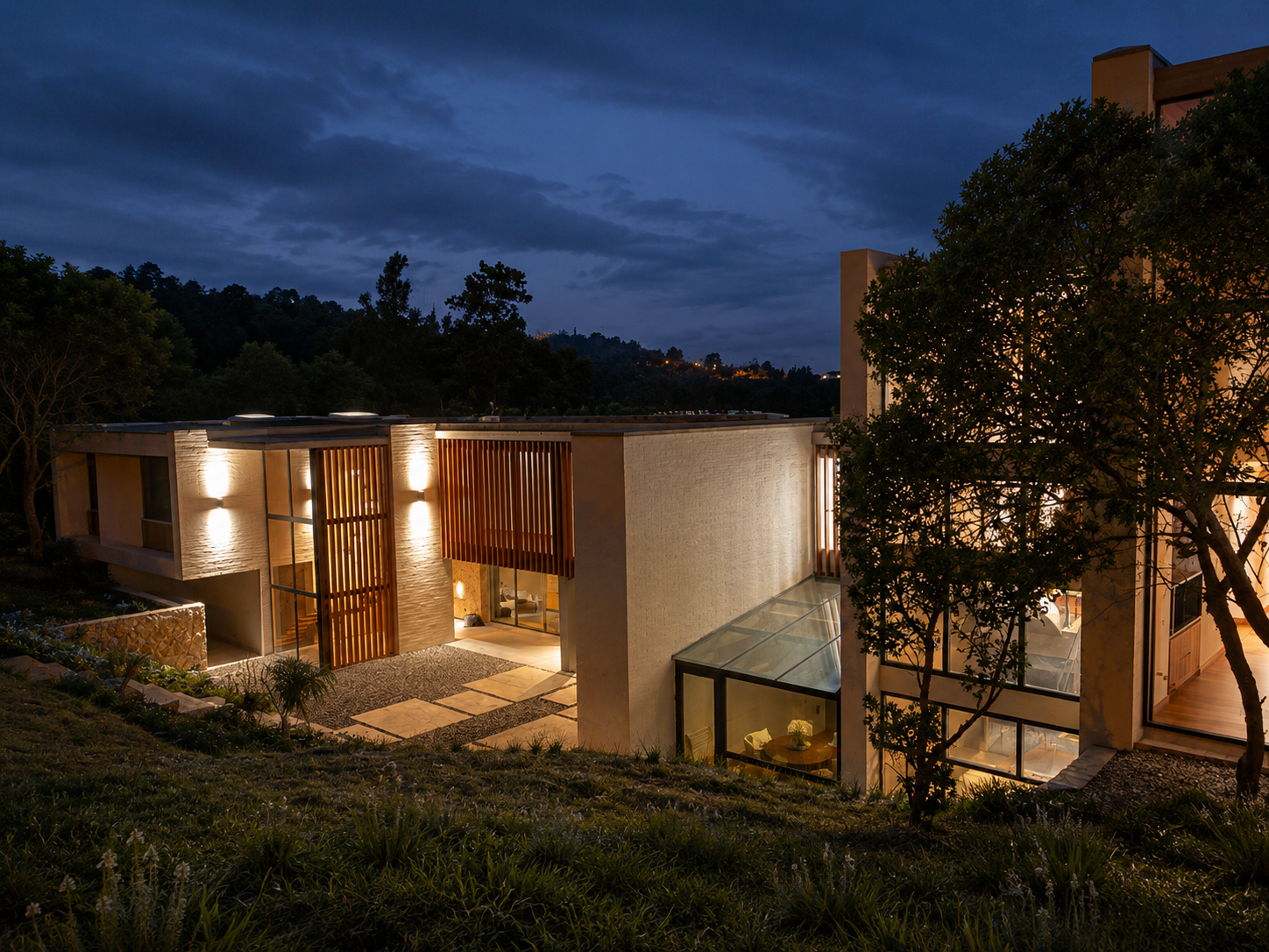 Imagen del proyecto SIN 01, vivienda unifamiliar en Cundinamarca, CO, con piedra local y madera de roble — arquitectura de LINEA PRIMA, arquitectos en Bogotá.